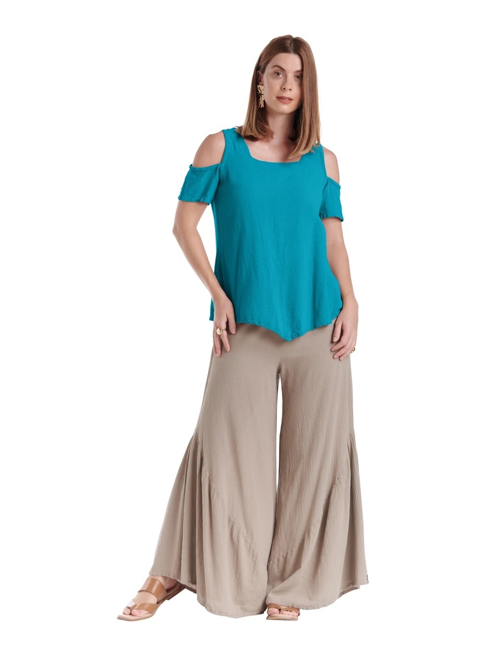 Oh My Gauze! Dana Teal Cold-Shoulder Tunic Top